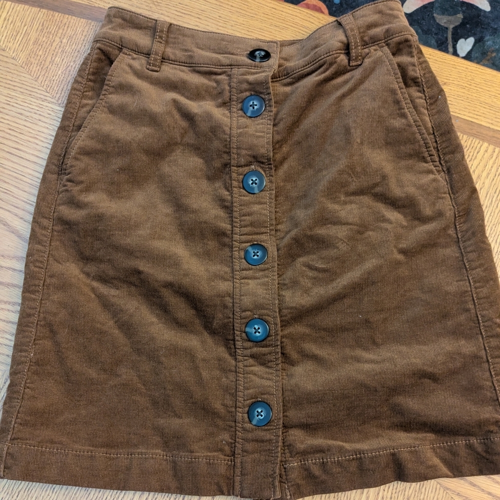 CABI Brown Button-Front Corduroy Skirt